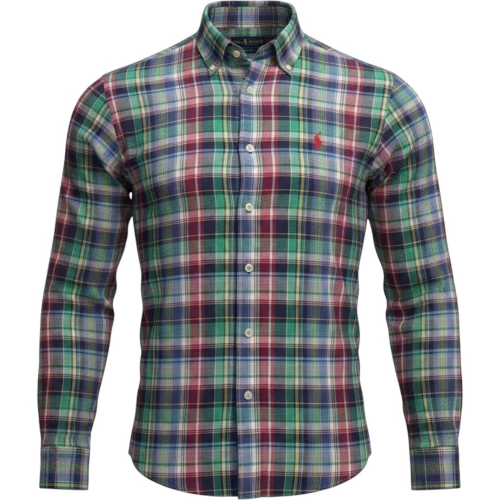 Polo Ralph Lauren Mens Plaid Button Down Shirt Green Red Blue Cotton‎ L  1071